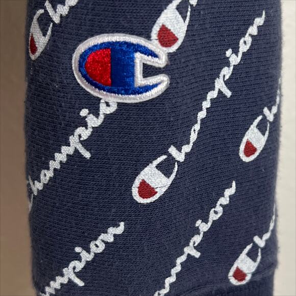 Champion Reverse Weave All Over Print Hoodie Blue White Small - Picture 6 of 12